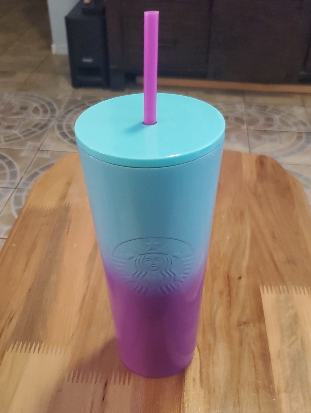 Starbucks Turquoise to Purple Ombre Tumbler with Pink Straw